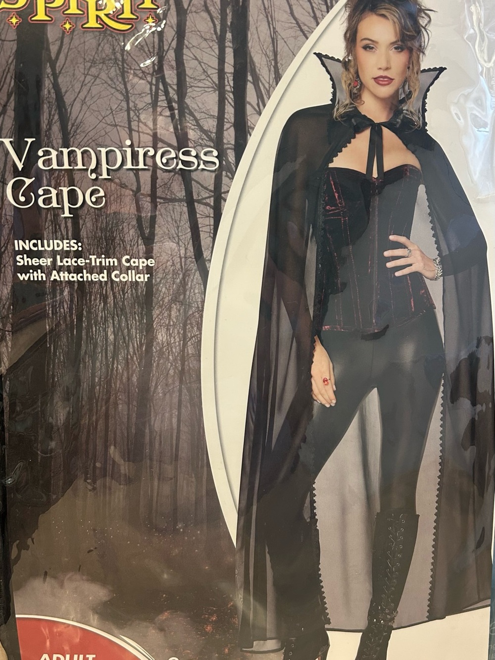 Spirit Vampiress Cape in Black Sheer Lace-Trim Collar